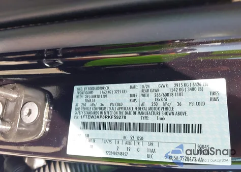 2024 Ford F-150 Xlt z USA, uszkodzony, nr VIN 1FTEW3KP8RKF59278